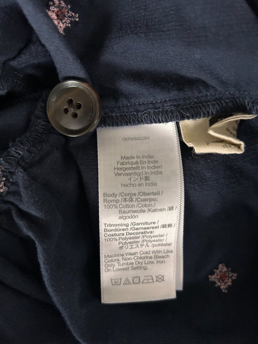 Madewell Embroidered Corduroy Button-Back Peplum Top Navy Floral Puff Sleeve L - Picture 6 of 9